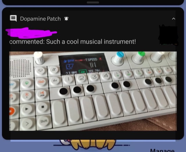 App that fakes a notification of a comment on a photo of my Teenage Engineering OP1