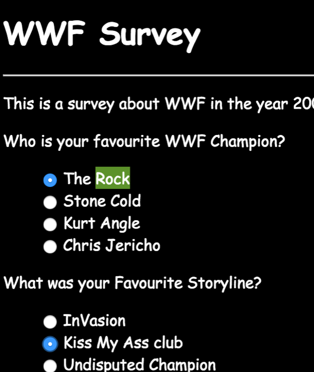 screenshot of a survey on the website