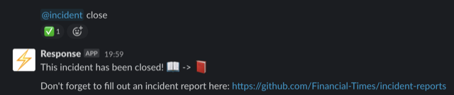 screenshot of incident bot on slack