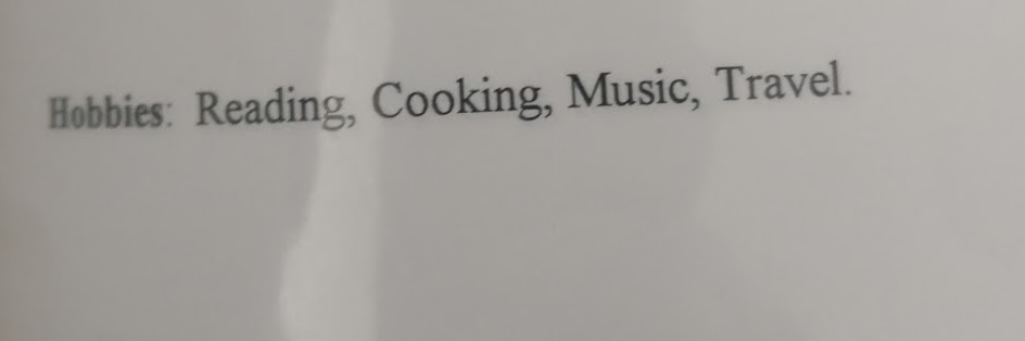 my moms hobbies on her CV